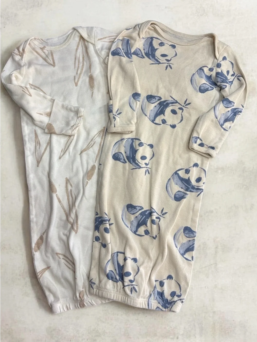 Carter's Cream Sleep Gowns with Blue Panda & Tan Leaf Prints